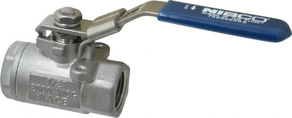 NIBCO - 1/2" Pipe, Standard Port, Stainless Steel Standard Ball Valve - 2 Piece, Inline - One Way Flow, FNPT x FNPT Ends, Locking Lever Handle, 2,000 WOG, 150 WSP - Exact Tooling