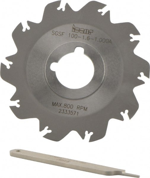 Iscar - Arbor Hole Connection, 0.049" Cutting Width, 1.18" Depth of Cut, 3.94" Cutter Diam, 1" Hole Diam, 10 Tooth Indexable Slotting Cutter - SGSF Toolholder, GSFN, GSFU Insert - Exact Tooling