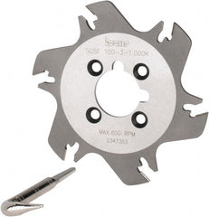 Iscar - Arbor Hole Connection, 3/32" Cutting Width, 1.04" Depth of Cut, 3.94" Cutter Diam, 1" Hole Diam, 6 Tooth Indexable Slotting Cutter - SGSF Toolholder, GSFN, GSFU Insert - Exact Tooling