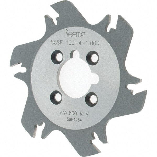 Iscar - Arbor Hole Connection, 1.04" Depth of Cut, 3.94" Cutter Diam, 1" Hole Diam, 6 Tooth Indexable Slotting Cutter - SGSF Toolholder, GSFN Insert - Exact Tooling