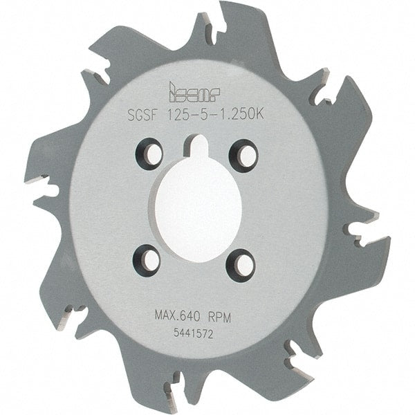 Iscar - Arbor Hole Connection, 1.36" Depth of Cut, 4.92" Cutter Diam, 1-1/4" Hole Diam, 8 Tooth Indexable Slotting Cutter - SGSF Toolholder, GSFN Insert - Exact Tooling