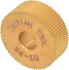Dorian Tool - 1" Diam, 90° Tooth Angle, 25 TPI, Standard (Shape), Form Type High Speed Steel Straight Knurl Wheel - 3/8" Face Width, 5/16" Hole, Circular Pitch, Bright Finish, Series O - Exact Tooling