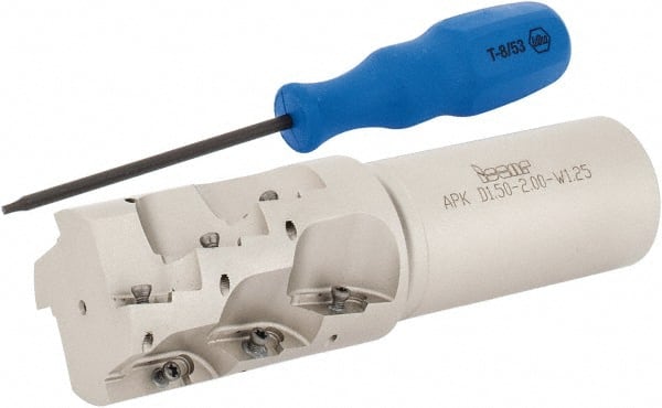 Iscar - 1-1/2" Cut Diam, 2.06" Max Depth of Cut, 1-1/4" Shank Diam, 5" OAL, Indexable Square Shoulder End Mill - AP.T 1003.. Inserts, Weldon Shank, 90° Lead Angle, Series Helimill - Exact Tooling