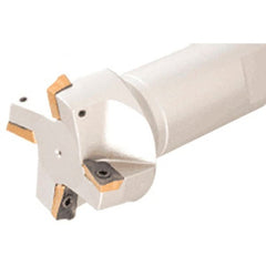 Iscar - 75° Lead Angle, 1-1/2" Cut Diam, 0.15" Max Depth of Cut, Indexable Chamfer and Angle End Mill - 4 Inserts, AP.., HM90 AP.T Insert Style, 4" Overall Length, Straight Shank - Exact Tooling