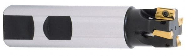 Iscar - 0.7" Cut Diam, 0.394" Max Depth of Cut, 3/4" Shank Diam, 3.38" OAL, Indexable Square Shoulder End Mill - AP..1003.., HM90 AP..1003.. Inserts, Weldon Shank, 90° Lead Angle, Series Heli2000 - Exact Tooling