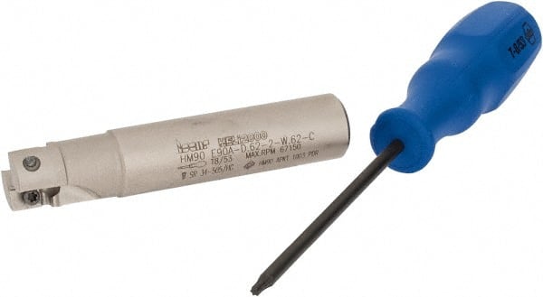 Iscar - 5/8" Cut Diam, 0.394" Max Depth of Cut, 5/8" Shank Diam, 3-1/4" OAL, Indexable Square Shoulder End Mill - AP..1003.., HM90 AP..1003.. Inserts, Weldon Shank, 90° Lead Angle, Through Coolant, Series Heli2000 - Exact Tooling