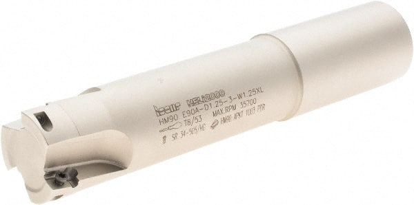 Iscar - 1-1/4" Cut Diam, 0.394" Max Depth of Cut, 1-1/4" Shank Diam, 6.3" OAL, Indexable Square Shoulder End Mill - Weldon Shank, 90° Lead Angle, Series Heli2000 - Exact Tooling