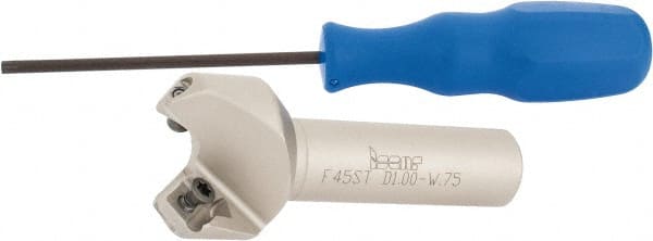 Iscar - 45° Lead Angle, 1.47" Max Cut Diam, 1" Min Cut Diam, 0.26" Max Depth of Cut, Indexable Chamfer and Angle End Mill - 2 Inserts, SE.. 1204, SE.. 12T3.. Insert Style, 3-1/2" Overall Length, Straight Shank - Exact Tooling