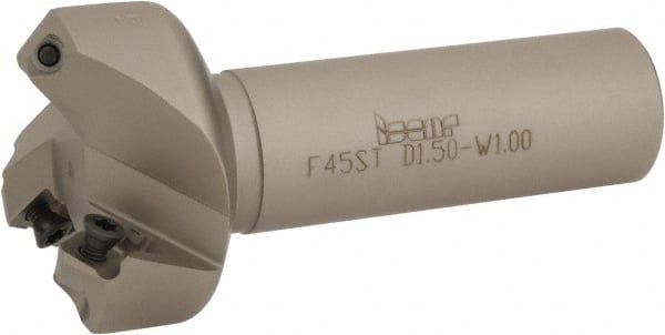 Iscar - 45° Lead Angle, 2" Max Cut Diam, 1-1/2" Min Cut Diam, 0.26" Max Depth of Cut, Indexable Chamfer and Angle End Mill - 3 Inserts, SE.. 1204, SE.. 12T3.. Insert Style, 4" Overall Length, Straight Shank - Exact Tooling