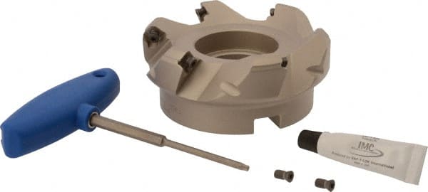 Iscar - 4" Cut Diam, 1-1/2" Arbor Hole, 0.26" Max Depth of Cut, 45° Indexable Chamfer & Angle Face Mill - 6 Inserts, SEK/MT 12... Insert, Right Hand Cut, 6 Flutes, Series F45ST - Exact Tooling