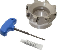 Iscar - 8 Inserts, 4" Cut Diam, 1-1/2" Arbor Diam, 0.56" Max Depth of Cut, Indexable Square-Shoulder Face Mill - 0/90° Lead Angle, 2" High, AD..1505.. & HM90 AD..1505.. Insert Compatibility, Series HM90 - Exact Tooling