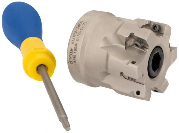 Iscar - 6 Inserts, 1-1/2" Cut Diam, 3/4" Arbor Diam, 0.39" Max Depth of Cut, Indexable Square-Shoulder Face Mill - 0/90° Lead Angle, 1.57" High, AP..1003.. & HM90 AP..1003.. Insert Compatibility, Series HM90 - Exact Tooling