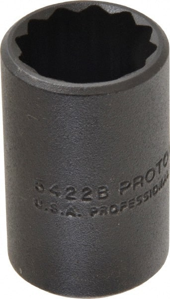Proto - 11/16", 1/2" Drive, Standard Hand Socket - 12 Points, 1-1/2" OAL, Alloy Steel, Black Finish - Exact Tooling