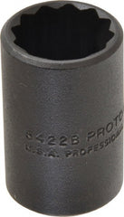 Proto - 11/16", 1/2" Drive, Standard Hand Socket - 12 Points, 1-1/2" OAL, Alloy Steel, Black Finish - Exact Tooling