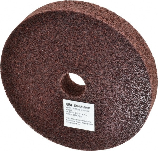 3M - 6" Diam, 1" Face Width, 1" Center Hole, Medium Grade, Aluminum Oxide Deburring Wheel - Unitized, Medium Density 5 Grade, 6,000 RPM - Exact Tooling