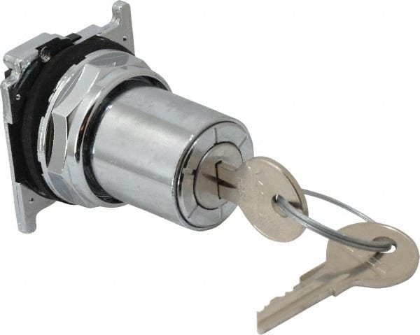 Eaton Cutler-Hammer - 30-1/2mm Mount Hole, 3 Position, Key Operated, Selector Switch Only - Silver, Momentary (MO) - Exact Tooling