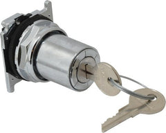 Eaton Cutler-Hammer - 30-1/2mm Mount Hole, 3 Position, Key Operated, Selector Switch Only - Silver, Momentary (MO) - Exact Tooling