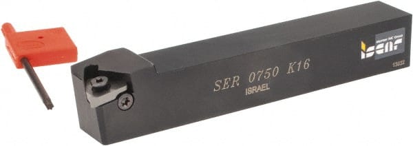 Iscar - External Thread, Right Hand Cut, 3/4" Shank Width x 3/4" Shank Height Indexable Threading Toolholder - 5" OAL, K 16 Insert Compatibility, SE Toolholder, Series SER - Exact Tooling