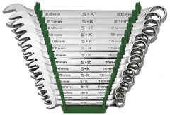 SK - 15 Piece, 8 to 22mm, Combination Wrench Set - Metric System of Measurement, Chrome Finish, Comes in Rack - Exact Tooling