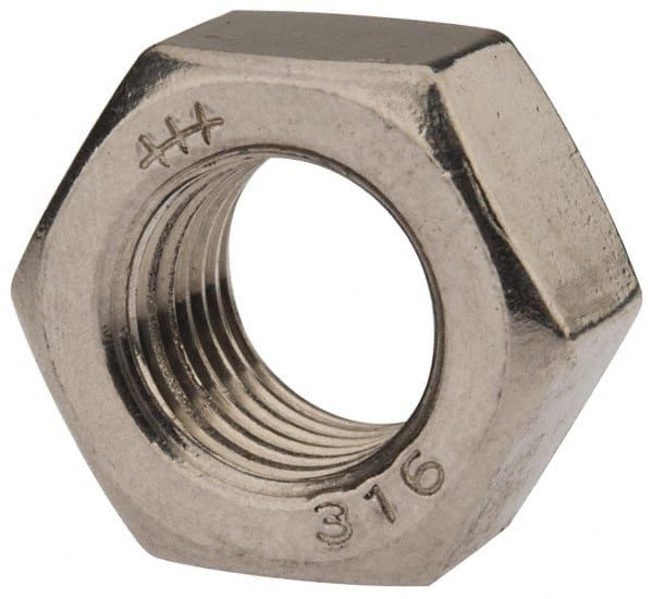 Value Collection - 7/16-20 UNF Stainless Steel Right Hand Hex Nut - 11/16" Across Flats, 3/8" High, Uncoated - Exact Tooling