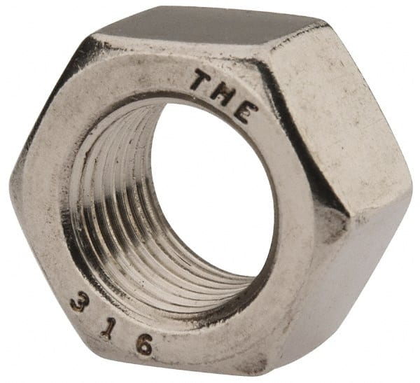 Value Collection - 1/2-20 UNF Stainless Steel Right Hand Hex Nut - 3/4" Across Flats, 7/16" High, Uncoated - Exact Tooling