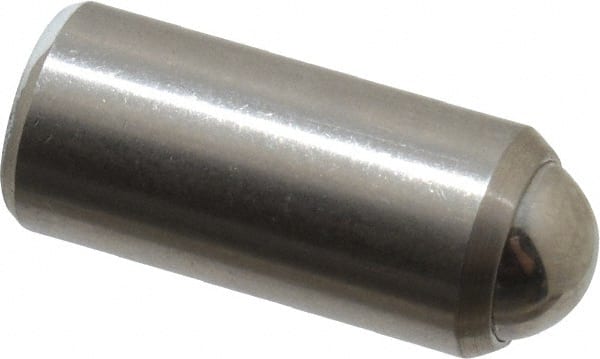 Gibraltar - 11/16" Body Length x 5/16" Body Diam, 2 Lb Init to 5 Lb Final End Force, Stainless Steel Press Fit Ball Plunger - 1/4" Ball Diam, 0.09" Max Ball Reach, +0.0010; +0.0020" Tolerance - Exact Tooling