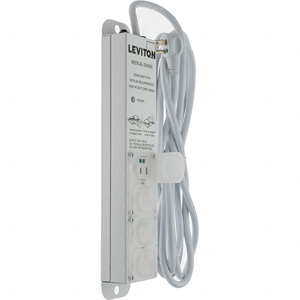 Leviton - 4 Outlets, 125 VAC15 Amps, 15' Cord, Standard Power Outlet Strip - Wall/Surface Mount, 5-20 NEMA Configuration, 1' Strip, UL 60601-1 - Exact Tooling