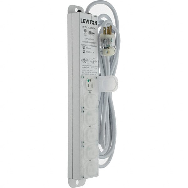 Leviton - 6 Outlets, 125 VAC15 Amps, 15' Cord, Surge Power Outlet Strip - Wall/Surface Mount, 5-20 NEMA Configuration, 1-1/4' Strip, UL 60601-1 - Exact Tooling