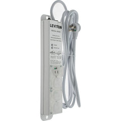 Leviton - 4 Outlets, 125 VAC15 Amps, 15' Cord, Surge Power Outlet Strip - Wall/Surface Mount, 5-20 NEMA Configuration, 1' Strip, UL 60601-1 - Exact Tooling