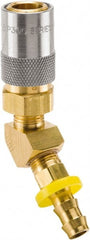 Parker - Nonthreaded Brass Hydraulic Hose Push-Lok Hose Barb Coupler & 45° Fitting - 200 psi, 6 GPM, 1/2" Hose Diam, Series Moldmate - Exact Tooling