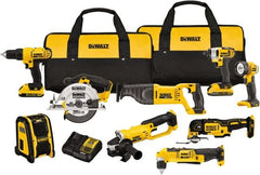 DeWALT - 20 Volt Cordless Tool Combination Kit - Includes 1/2" Compact Drill/Driver, 1/4" Impact Driver, Cut-off Tool/Grinder, Reciprocating Saw, 6-1/2 Circular Saw, LED Worklight & Bluetooth Speaker, Lithium-Ion Battery Included - Exact Tooling