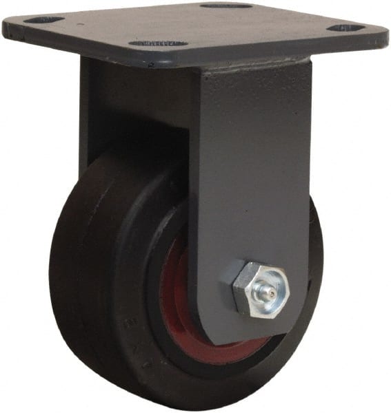 Hamilton - 4" Diam x 2" Wide x 5-5/8" OAH Top Plate Mount Rigid Caster - Rubber Mold on Cast Iron, 300 Lb Capacity, Straight Roller Bearing, 4 x 4-1/2" Plate - Exact Tooling