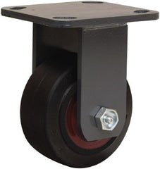 Hamilton - 4" Diam x 2" Wide x 5-5/8" OAH Top Plate Mount Rigid Caster - Rubber Mold on Cast Iron, 300 Lb Capacity, Straight Roller Bearing, 4 x 4-1/2" Plate - Exact Tooling