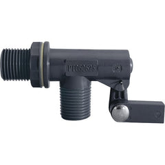Control Devices - 1/2" Pipe, PVC, Angle Pattern-Single Seat, Mechanical Float Valve - 100 psi, MNPT End Connections - Exact Tooling