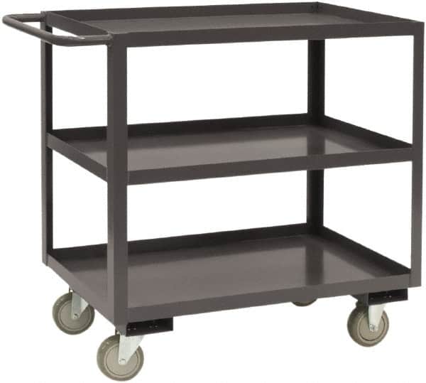 Durham - 1,200 Lb Capacity, 18" Wide x 36" Long x 37-5/8" High Service Cart - 3 Shelf, Steel, 2 Rigid/2 Swivel Casters - Exact Tooling