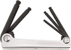 Bondhus - 5 Piece Fold-Up Ball End Hex Key Set - Hex Range 3/16 to 3/8", Protanium High Torque Steel - Exact Tooling