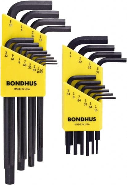 Bondhus - 22 Piece L-Key Hex Key Set - Hex Range 0.05 to 5/16", Protanium High Torque Steel - Exact Tooling