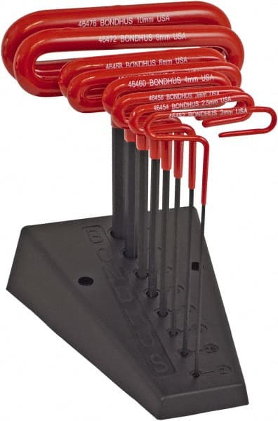 Bondhus - 8 Piece T-Handle Cushion Grip Hex Key Set - Hex Range 2 to 10mm, Protanium High Torque Steel - Exact Tooling