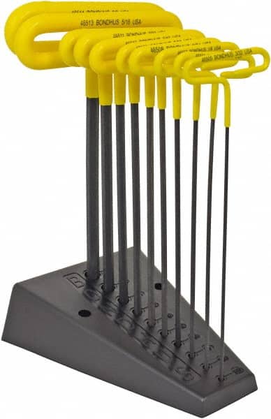 Bondhus - 10 Piece T-Handle Cushion Grip Hex Key Set - Hex Range 3/32 to 3/8", Protanium High Torque Steel - Exact Tooling