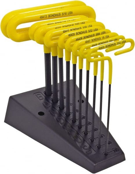 Bondhus - 10 Piece T-Handle Cushion Grip Hex Key Set - Hex Range 3/32 to 3/8", Protanium High Torque Steel - Exact Tooling