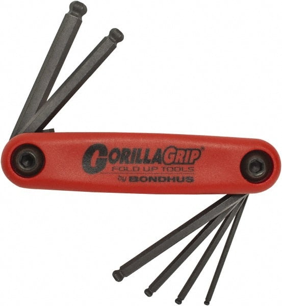 Bondhus - 6 Piece Fold-Up Hex Key Set - Hex Range 2 to 6mm, Protanium High Torque Steel - Exact Tooling