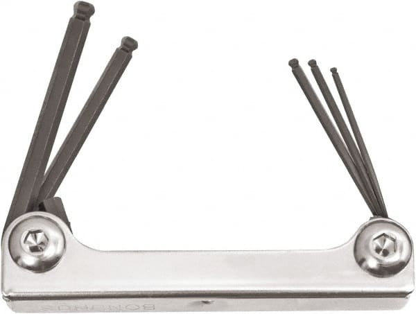 Bondhus - 5 Piece Fold-Up Ball End Hex Key Set - Hex Range 1.5 to 4mm, Protanium High Torque Steel - Exact Tooling