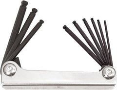 Bondhus - 9 Piece Fold-Up Ball End Hex Key Set - Hex Range 5/64 to 1/4", Protanium High Torque Steel - Exact Tooling