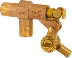 Control Devices - 3/8" Pipe, Brass, Angle Pattern-Single Seat, Mechanical Float Valve - 125 psi, MIP End Connections - Exact Tooling