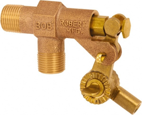 Control Devices - 1/2" Pipe, Brass, Angle Pattern-Single Seat, Mechanical Float Valve - 125 psi, MIP End Connections - Exact Tooling