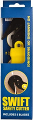 Swift Safety Cutter - Springback Safety Utility Knife - 2" Steel Blade, Yellow Nylon-6 Polyamide Handle, 6 Blades Included - Exact Tooling