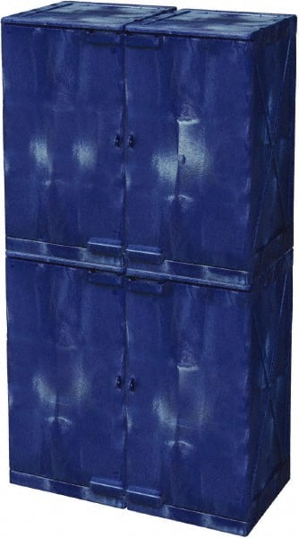 Eagle - 4 Door, 8 Shelf, Blue HDPE Stackable Safety Cabinet for Corrosive Chemicals - 72" High x 36" Wide x 22" Deep, Manual Closing Door, Hole for Lock, 48 Gal Capacity - Exact Tooling