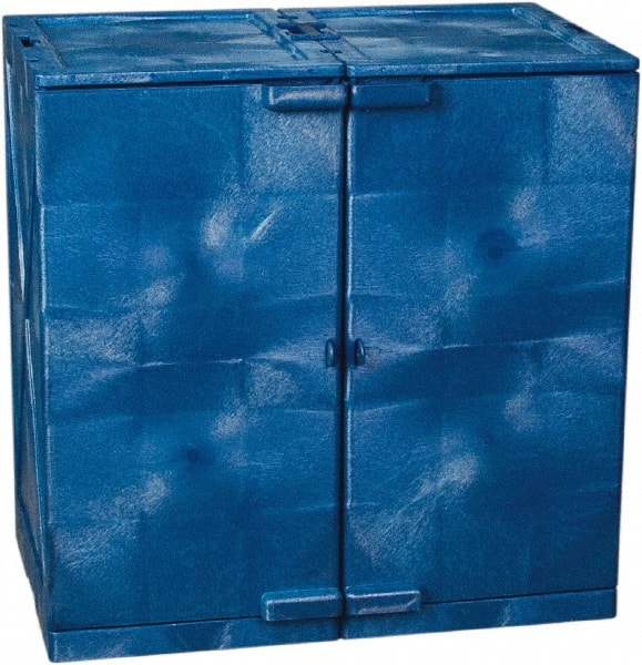 Eagle - 2 Door, 4 Shelf, Blue HDPE Stackable Safety Cabinet for Corrosive Chemicals - 36" High x 36" Wide x 22" Deep, Manual Closing Door, Hole for Lock, 24 Gal Capacity - Exact Tooling