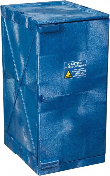 Eagle - 1 Door, 2 Shelf, Blue HDPE Stackable Safety Cabinet for Corrosive Chemicals - 36" High x 18" Wide x 22" Deep, Manual Closing Door, Hole for Lock, 12 Gal Capacity - Exact Tooling