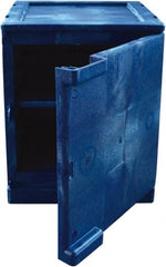 Eagle - 1 Door, 2 Shelf, Blue HDPE Stackable Safety Cabinet for Corrosive Chemicals - 22" High x 18" Wide x 18" Deep, Manual Closing Door, Hole for Lock, 4 Gal Capacity - Exact Tooling
